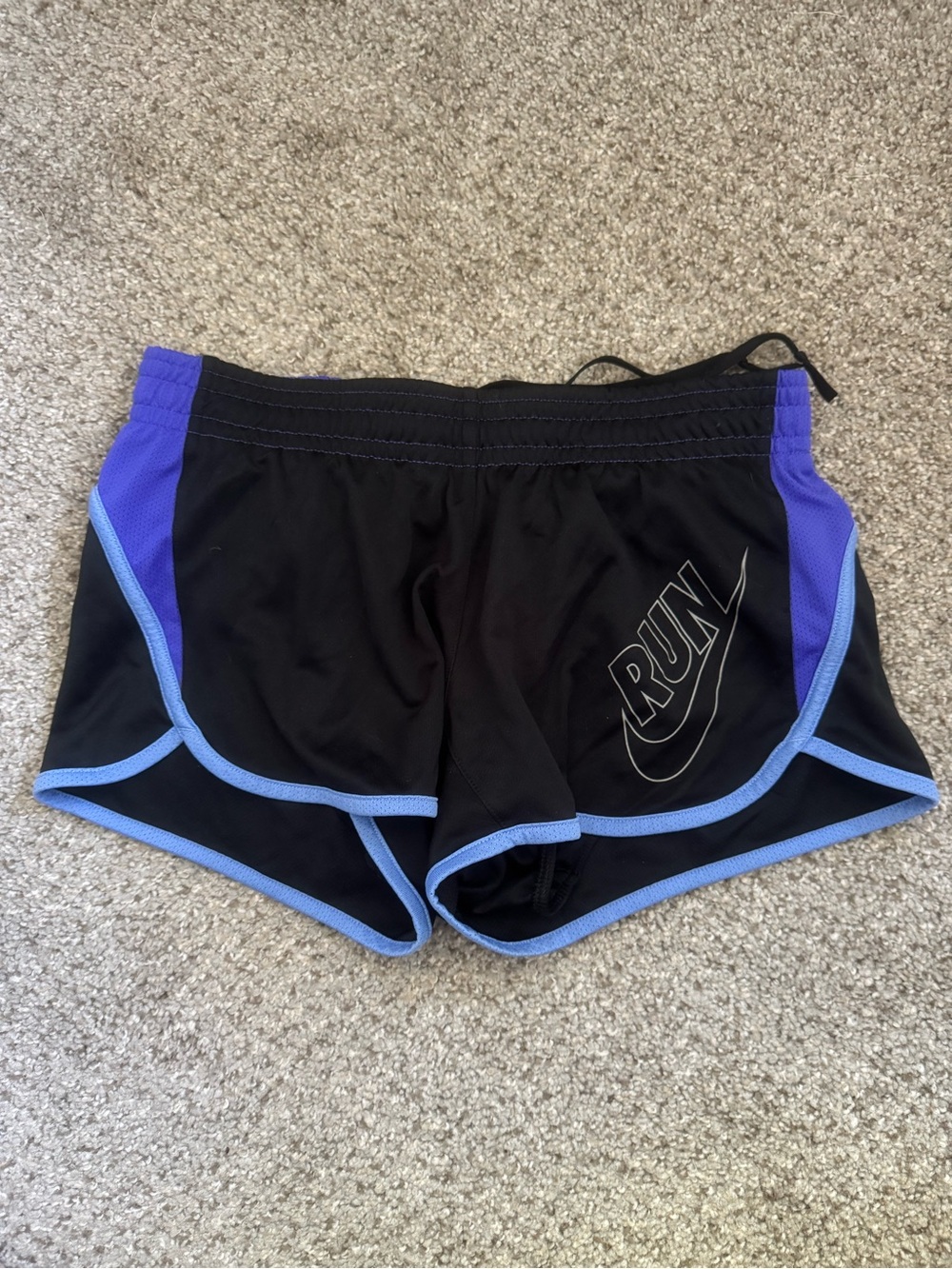 Nike Black Shorts with Purple Panels and Light Blue Trim